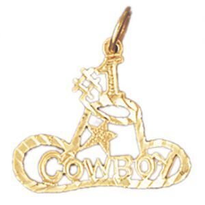 Number One Cowboy Pendant Necklace Charm Bracelet in Yellow, White or Rose Gold 10114