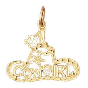 Number One Cowgirl Pendant Necklace Charm Bracelet in Yellow, White or Rose Gold 10120
