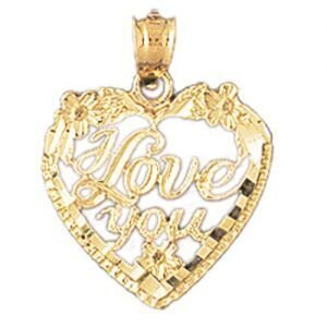 I Love You Pendant Necklace Charm Bracelet in Yellow, White or Rose Gold 10184