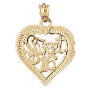 Sweet Sixteen Pendant Necklace Charm Bracelet in Yellow, White or Rose Gold 10324