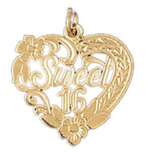 Sweet Sixteen Pendant Necklace Charm Bracelet in Yellow, White or Rose Gold 10326