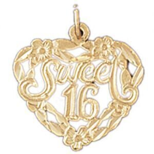 Sweet Sixteen Pendant Necklace Charm Bracelet in Yellow, White or Rose Gold 10338