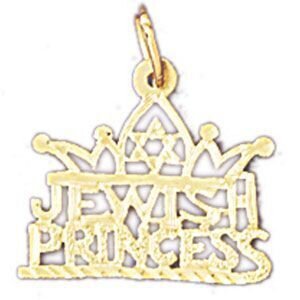 Jewish Princess Pendant Necklace Charm Bracelet in Yellow, White or Rose Gold 10404