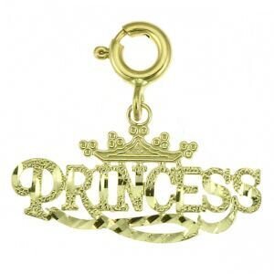 Princess Pendant Necklace Charm Bracelet in Yellow, White or Rose Gold 10406
