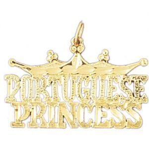 Portuguese Princess Pendant Necklace Charm Bracelet in Yellow, White or Rose Gold 10416