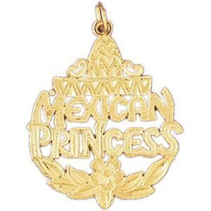 Mexican Princess Pendant Necklace Charm Bracelet in Yellow, White or Rose Gold 10424