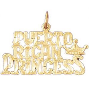 Puerto Rican Princess Pendant Necklace Charm Bracelet in Yellow, White or Rose Gold 10425