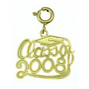 Graduation 2008 Pendant Necklace Charm Bracelet in Yellow, White or Rose Gold 10429