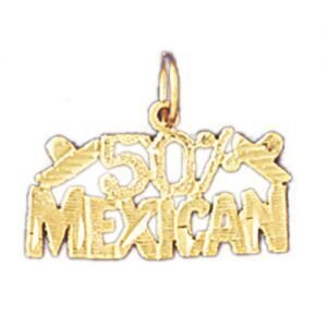Fifty Per Cent Mexican Pendant Necklace Charm Bracelet in Yellow, White or Rose Gold 10457