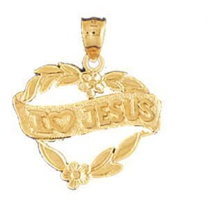 I Love Jesus Pendant Necklace Charm Bracelet in Yellow, White or Rose Gold 10463