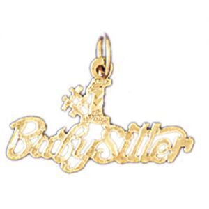 Number One Babysitter Pendant Necklace Charm Bracelet in Yellow, White or Rose Gold 10490