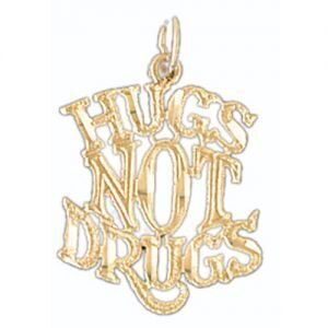 Hugs Not Drugs Pendant Necklace Charm Bracelet in Yellow, White or Rose Gold 10504
