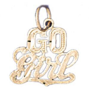 Go Girl Pendant Necklace Charm Bracelet in Yellow, White or Rose Gold 10536