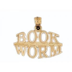 Book Worm Pendant Necklace Charm Bracelet in Yellow, White or Rose Gold 10549