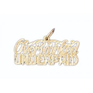 Overworked Undepaid Pendant Necklace Charm Bracelet in Yellow, White or Rose Gold 10559