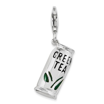 Green Tea Beverage Charm Sterling Silver Enameled QCC1001 by Amore La Vita, MPN: QCC1001, 191101389…