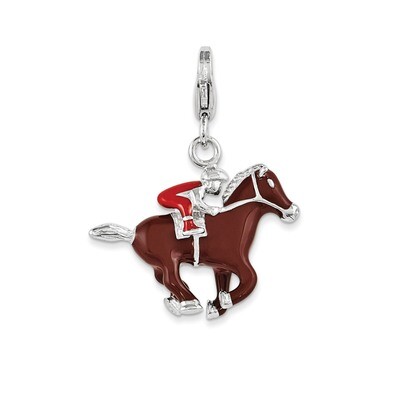 Horse and Jockey Charm Sterling Silver Enamel QCC1005 by Amore La Vita, MPN: QCC1005, 191101386398