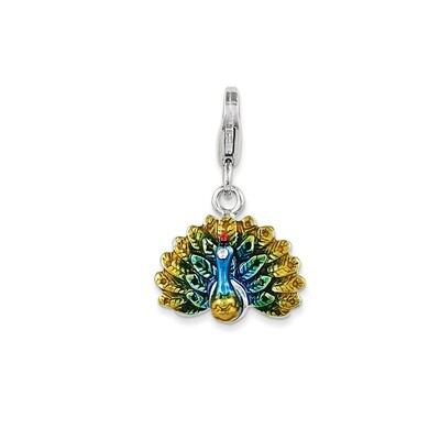 Peacock Charm Sterling Silver Enamel QCC1016 by Amore La Vita, MPN: QCC1016, 191101390524