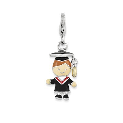 Grad Boy Charm Sterling Silver Enamel QCC1014 by Amore La Vita, MPN: QCC1014, 191101390869