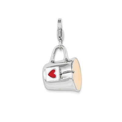 Mug Charm Sterling Silver Rhodium Enameled QCC1047 by Amore La Vita, MPN: QCC1047, 191101390388