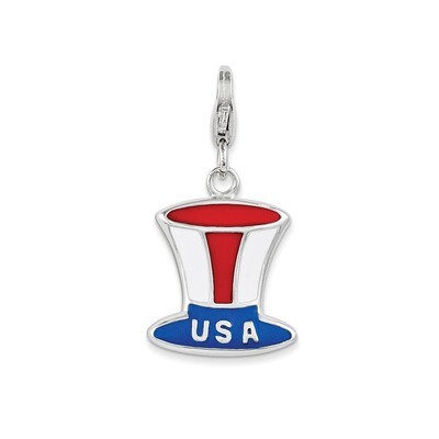 Enameled USA Hat Charm Sterling Silver QCC1049 by Amore La Vita, MPN: QCC1049, 191101390616