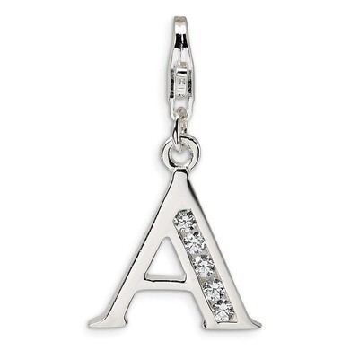 Letter A Charm Sterling Silver Synthetic Diamond QCC104A by Amore La Vita, MPN: QCC104A, 8839573300…
