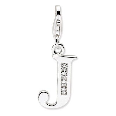 Letter J Charm Sterling Silver Synthetic Diamond QCC104J by Amore La Vita, MPN: QCC104J, 8839573304…