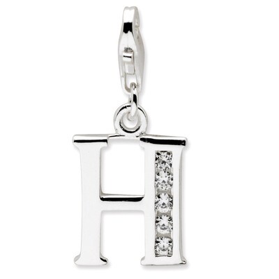 Letter H Charm Sterling Silver Synthetic Diamond QCC104H by Amore La Vita, MPN: QCC104H, 8839573304…