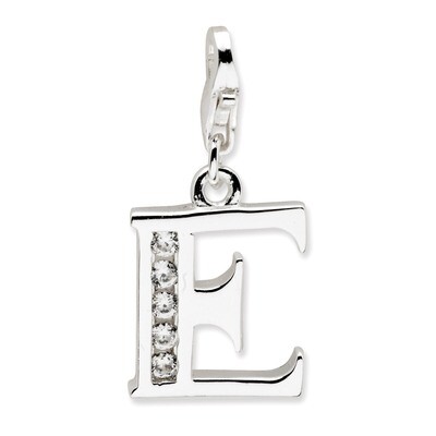 Letter E Charm Sterling Silver Synthetic Diamond QCC104E by Amore La Vita, MPN: QCC104E, 8839573304…