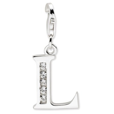 Letter L Charm Sterling Silver Synthetic Diamond QCC104L by Amore La Vita, MPN: QCC104L, 8839573304…