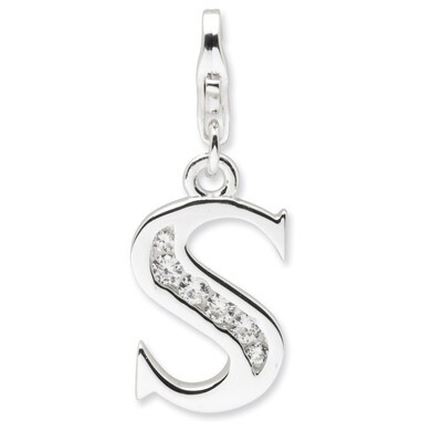 Letter S Charm Sterling Silver Synthetic Diamond QCC104S by Amore La Vita, MPN: QCC104S, 8839573305…