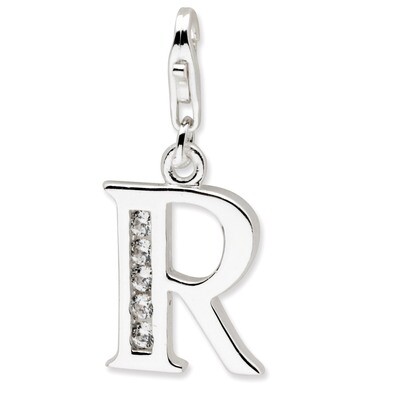 Letter R Charm Sterling Silver Synthetic Diamond QCC104R by Amore La Vita, MPN: QCC104R, 8839573305…