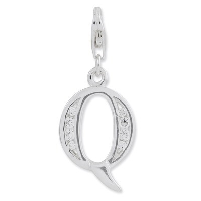 Letter Q Charm Sterling Silver Synthetic Diamond QCC104Q by Amore La Vita, MPN: QCC104Q, 8839573305…
