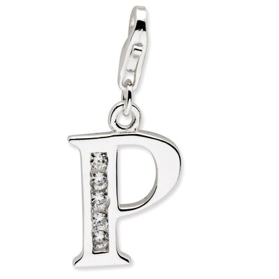 Letter P Charm Sterling Silver Synthetic Diamond QCC104P by Amore La Vita, MPN: QCC104P, 8839573305…