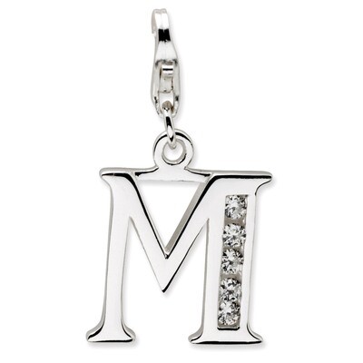 Letter M Charm Sterling Silver Synthetic Diamond QCC104M by Amore La Vita, MPN: QCC104M, 8839573304…