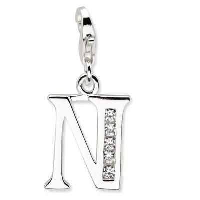 Letter N Charm Sterling Silver Synthetic Diamond QCC104N by Amore La Vita, MPN: QCC104N, 8839573304…