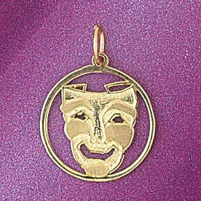 Theatrical Masks Pendant Necklace Charm Bracelet in Yellow, White or Rose Gold 6298