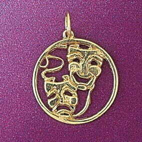Theatrical Masks Pendant Necklace Charm Bracelet in Yellow, White or Rose Gold 6299