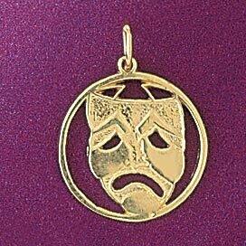 Theatrical Masks Pendant Necklace Charm Bracelet in Yellow, White or Rose Gold 6300
