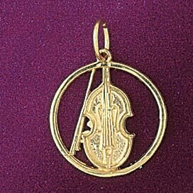 Violin Musical Pendant Necklace Charm Bracelet in Yellow, White or Rose Gold 6307
