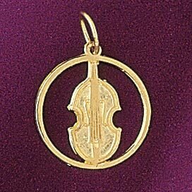 Violin Musical Pendant Necklace Charm Bracelet in Yellow, White or Rose Gold 6308