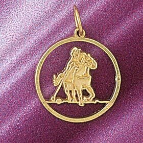 Horse Riding Pendant Necklace Charm Bracelet in Yellow, White or Rose Gold 6322