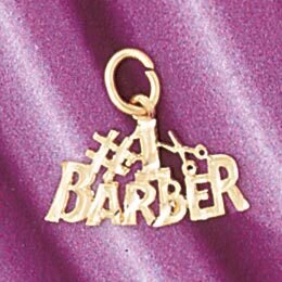 Number One Barber Hairdresser Pendant Necklace Charm Bracelet in Yellow, White or Rose Gold 6395