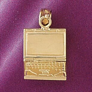 Office Computer Laptop Pendant Necklace Charm Bracelet in Yellow, White or Rose Gold 6434