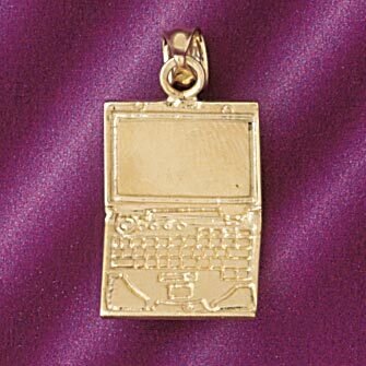 Office Computer Laptop Pendant Necklace Charm Bracelet in Yellow, White or Rose Gold 6436
