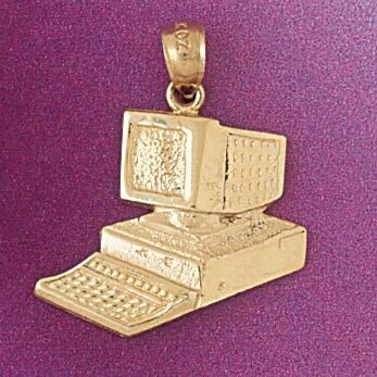 Office Computer Desktop Pendant Necklace Charm Bracelet in Yellow, White or Rose Gold 6438