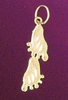 Footprint Pendant Necklace Charm Bracelet in Yellow, White or Rose Gold 6530
