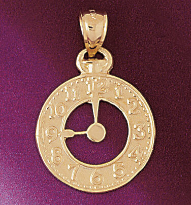 Clock Pendant Necklace Charm Bracelet in Yellow, White or Rose Gold 6575