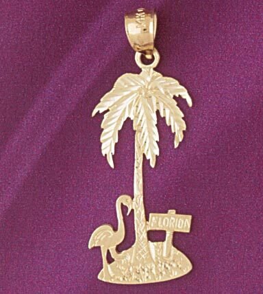 Palm Tree Pendant Necklace Charm Bracelet in Yellow, White or Rose Gold 6808