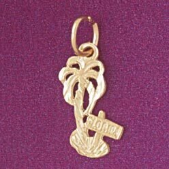 Palm Tree Pendant Necklace Charm Bracelet in Yellow, White or Rose Gold 6809